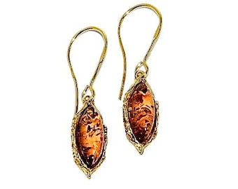 Brincos de âmbar natural, Brincos de âmbar genuíno, Brincos de ouro com âmbar, Presente para ela, Âmbar báltico genuíno, Brincos de âmbar para o dia a dia.