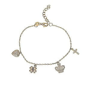 Delicate gold bracelet,Chain gold bracelet,Heart charm bracelet, Dainty gold bracelet with charms,Gift for her,Crown charm bracelet.
