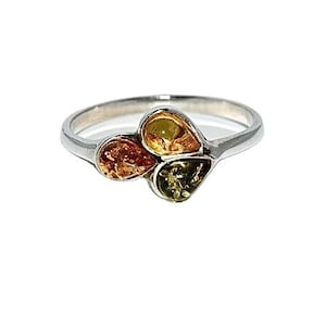 Multicolour amber ring,Silver ring with amber,Natural amber ring,Delicate amber ring,Everyday ring,Gift for her,Genuine Baltic amber.