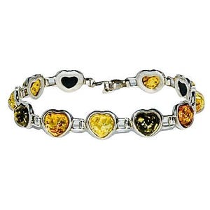 Heart bracelet,Silver bracelet with amber,Silver bracelet with multicolour amber,Gift for her,Genuine Baltic amber,Amber jewellery.