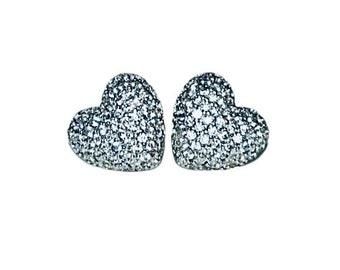 Heart stud earrings,Silver heart earrings,Silver heart  earrings with  CZ,Sparkling heart earrings,Gift for her.