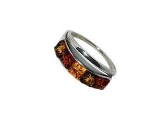 Multicolour amber ring,Silver amber ring,Double amber ring,Gift for her,Amber jewellery,Everyday ring,Genuine Baltic amber,Casual ring.