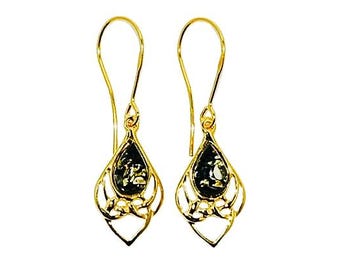 Brincos de ouro com âmbar,Brincos delicados de ouro com âmbar,Brincos de âmbar natural,Presente para ela,Brincos de âmbar genuíno,Âmbar báltico genuíno.
