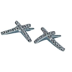 Silver sparkling X with clear CZ stud earrings,Gift for her,Cross stud earrings.