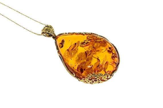Natural Amber Pendant Necklace,large Amber Pendant Necklace