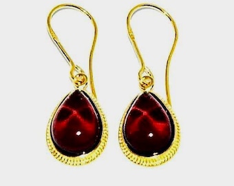 Gold Cherry Amber Drop Earrings, Baltic Amber Jewelry