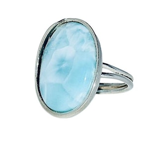 Large Larimar ring,Natural Larimar ring,Silver ring with Larimar, Gift for her,Genuine Larimar ring, Larimar oval ring,Teal Larimar ring.