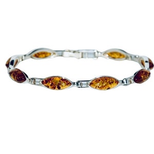 Silver bracelet with cognac amber,Elegant bracelet with natural amber,Gift for her,Genuine Baltic amber,Amber jewellery.