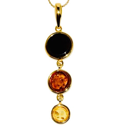 Natural amber orders pendant,Multicolour amber pendant,Gold pendant with amber,Amber jewellery,Genuine Baltic amber,Long amber pendant.