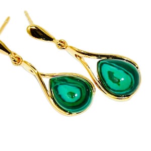 Natural malachite gold earrings,Green malachite earrings,Gold earrings with malachite,Gift for her,Malachite jewellery.