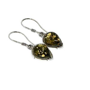 Green amber earrings,Natural amber earrings,Silver earrings with amber,Gift for her,Everyday amber earrings,Genuine Baltic amber.