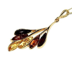 Amber gold pendant necklace,Multicolour amber gold pendant necklace,Gift for her,Natural amber pendent necklace,Genuine Baltic amber.
