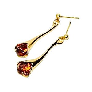 Natural amber earrings,Gold earrings with amber,Delicate amber earrings,Lily amber earrings,Gift for her,Genuine Baltic amber,Lily earrings.