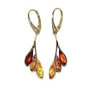 Statement amber earrings,Natural amber earrings,Multicolour amber earrings,Gold earrings with amber,Gift for her,Genuine Baltic amber.