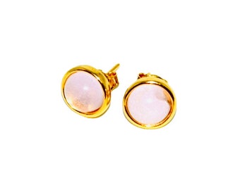 Rose quartz gold stud earrings,Gently pink stud earrings,Delicate gold stud earrings,Gift for her,Rose quartz jewellery.
