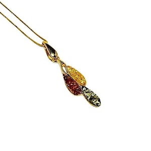 Delicate amber gold pendant necklace,Multicolour amber pendant necklace,Gift for her,Natural amber pendent necklace,Genuine Baltic amber.