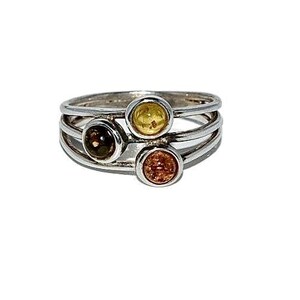 Multicolour amber ring,Triple ring,Silver ring with amber,Gift for her,Amber jewellery,Genuine Baltic amber,Natural amber ring