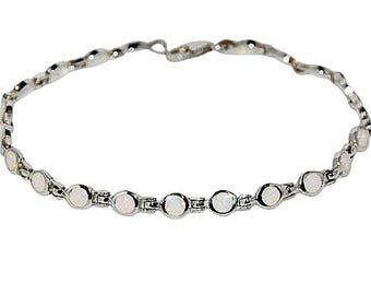 Sterling Silver White Opal Bracelet, October Birthstone Jewelry