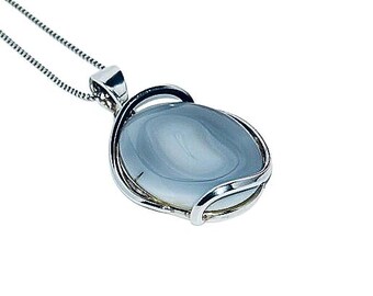 Natural grey agate pendant,Silver pendant with agate,Large grey agate pendant,Gift for her,Genuine agate pendant necklace,Agate jewellery.