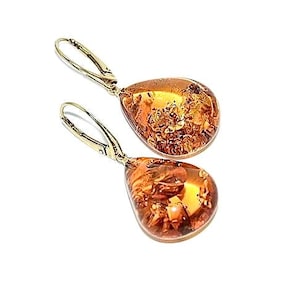 Natural amber earrings,Elegant amber earrings,Gold earrings with amber,Gift for her,Genuine Baltic amber,Amber jewellery,Genuine amber.
