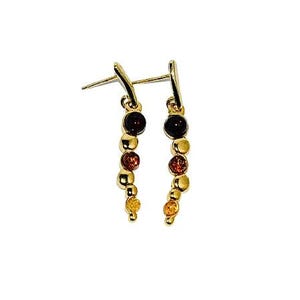 Multicolour amber gold earrings,Gold earrings with amber,Natural amber earrings,Delicate amber earrings,Gift for her,Genuine Baltic amber.