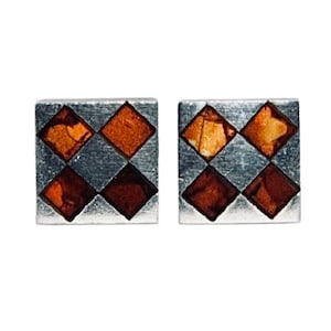 Natural amber cufflinks,Silver cufflinks with amber,Square amber cufflinks,Gift for him,Genuine Baltic amber,Cognac amber cufflinks.