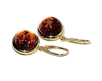 Baltic Amber Drop Earrings, 14K Gold Sterling Silver, Elegant Gemstone Jewelry