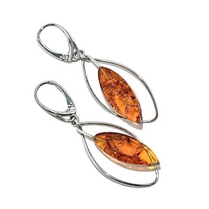 Natural amber earrings,Silver earrings with amber,Large amber earrings,Gift for her,Genuine Baltic amber,Amber jewellery