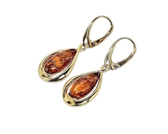 Natural amber earrings,Elegant amber earrings,Gold earrings with amber,Gift for her,Genuine Baltic amber,Amber jewellery,Genuine amber.