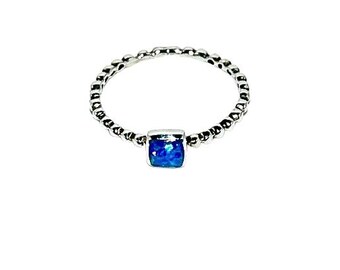 Sterling Silver Ring with Lab Created Blue Opal, October Birthstone