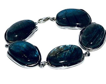 Sterling Silver Labradorite Bracelet, Natural Gemstone Jewelry