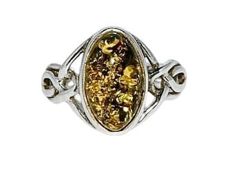 Natural amber ring,Green amber ring,Delicate amber ring,Gift for her,Amber jewellery,Genuine Baltic amber,Silver ring with amber.