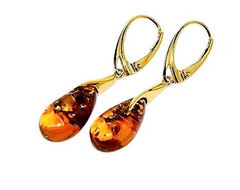 Brincos de âmbar natural, Brincos de âmbar elegantes, Brincos de ouro com âmbar, Presente para ela, Âmbar báltico genuíno, Joias de âmbar, Âmbar genuíno.