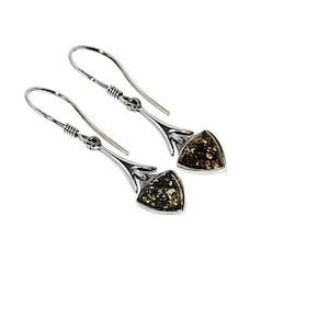 Green amber earrings,Natural amber earrings,Silver earrings with amber,Gift for her,Everyday amber earrings,Genuine Baltic amber.