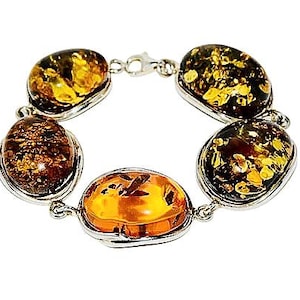 Multicolour bracelet,Silver bracelet with amber,Large bracelet with natural amber,Gift for her,Genuine Baltic amber,Amber jewellery.