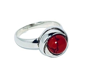 Bamboo coral ring,Silver ring with coral,Red coral ring,Gift for her,Coral jewellery,Coral silver ring.