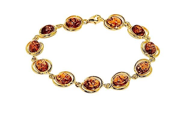 Bracelet Or 18 Carats Et Ambre Baltique - Occasion, Bijou Ancien, Or Jaune