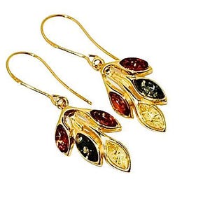 Blatt Tropfen Ohrringe, Natürliche Bernstein Ohrringe, Echte Bernstein Ohrringe, Gold Ohrringe mit Bernstein, Geschenk für Sie, Echter baltischer Bernstein.