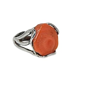 Coral silver ring,Red coral ring,Gift for her,Coral jewellery.