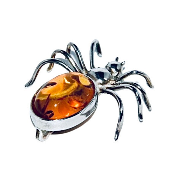 Natural amber brooch,Silver amber brooch,Spider amber brooch,Elegant amber brooch,Gift for her,Genuine Baltic amber,Amber jewellery.