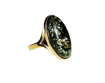 Anel delicado de âmbar verde, Anel de ouro com âmbar natural, Anel de âmbar natural, Presente para ela, Anel de âmbar para uso diário, Âmbar báltico genuíno.