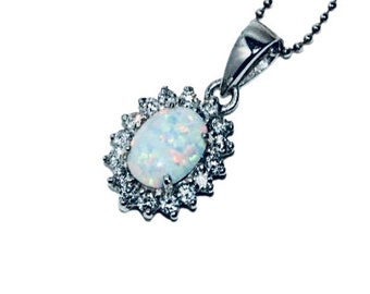 White opal pendant,Oval opal necklace,Silver pendant with white opal,Delicate opal pendant,Gift for her,Opal jewellery,October birthstone