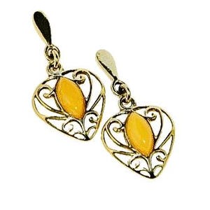 Butterscotch amber earrings,Natural amber earrings,Gold earrings with amber,Gift for her,Genuine amber earrings,Filigree amber earrings