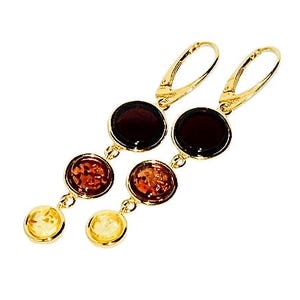 Natural amber earrings,Genuine amber earrings,Gold earrings with amber,Multicolour amber earrings,Gift for her,Genuine Baltic amber.