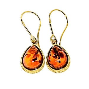 Natural amber earrings,Gold earrings with amber,Genuine Amber earrings,Gift for her,Genuine Baltic amber,Everyday amber earrings.