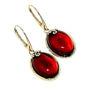 Elegant amber earrings,Gold earrings with amber,Natural amber earrings,Red amber earrings,Gift for her,Genuine Baltic amber,Amber jewellery.