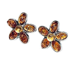 Flowers earrings,Natural amber earrings,Flowers amber earrings,Silver earrings with amber,Gift for her,Genuine Baltic amber,Amber jewellery.