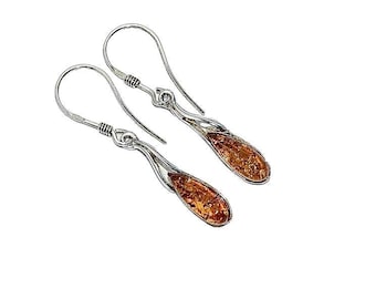 Sterlingzilveren oorbellen van Baltisch barnsteen, alledaagse sieraden