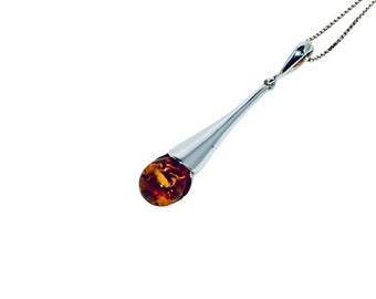 Baltischer Bernstein Sterling Silber Anhänger, Eleganter Cognac Stein