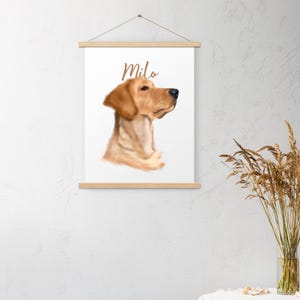 Custom Dog Portrait Poster with Wooden Hanger | Personalized Art Print | Gift for Dog Lovers | Modern Minimal Art Wall Decor